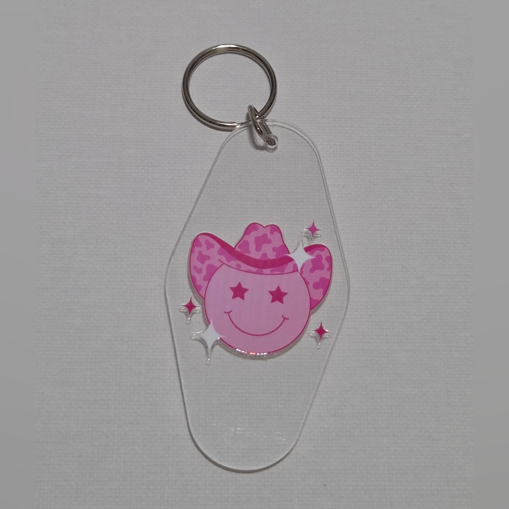 Pink Smiley Cowboy Keychain